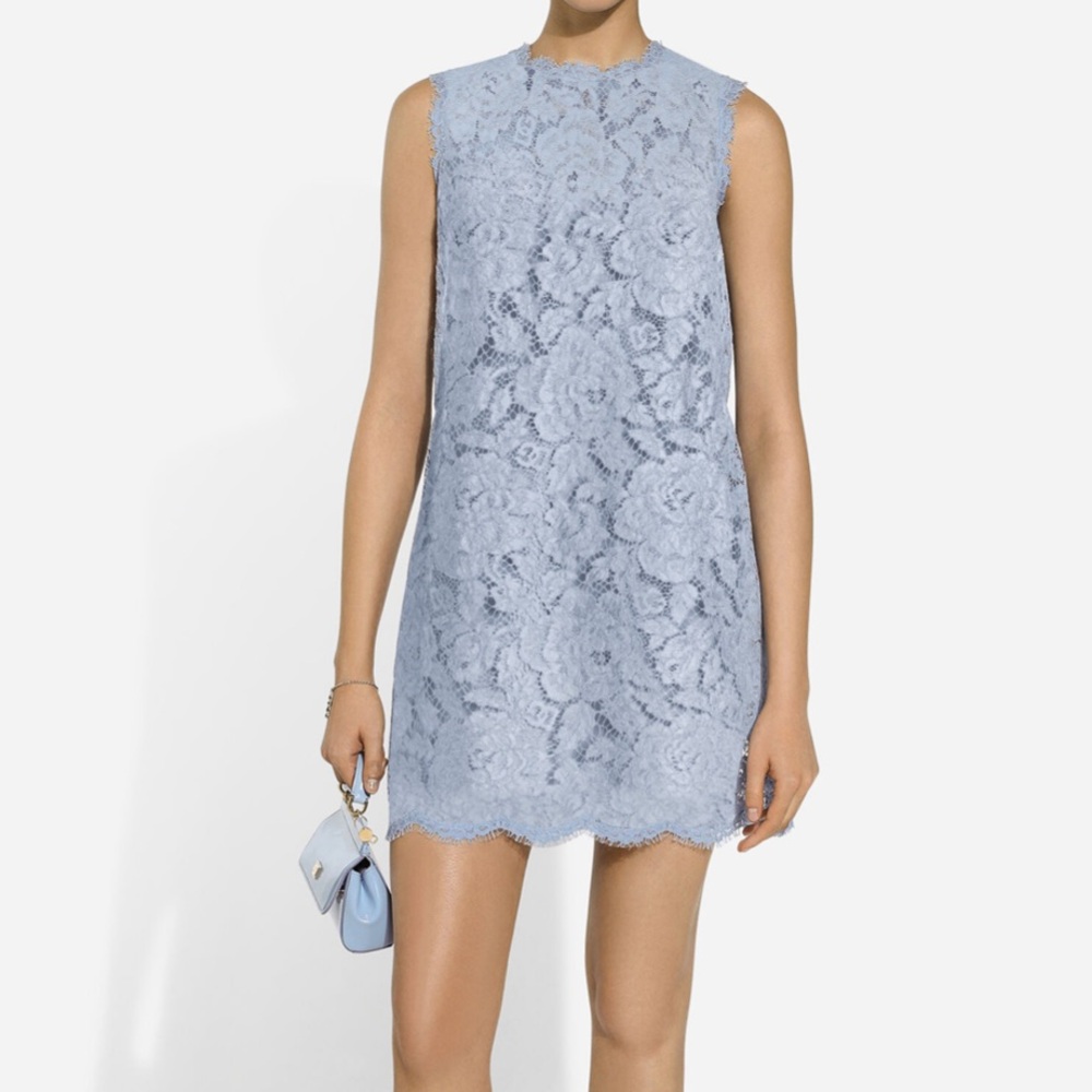 Dolce & Gabbana Sleeveless floral lace A-line dress with DG logo Italian 40